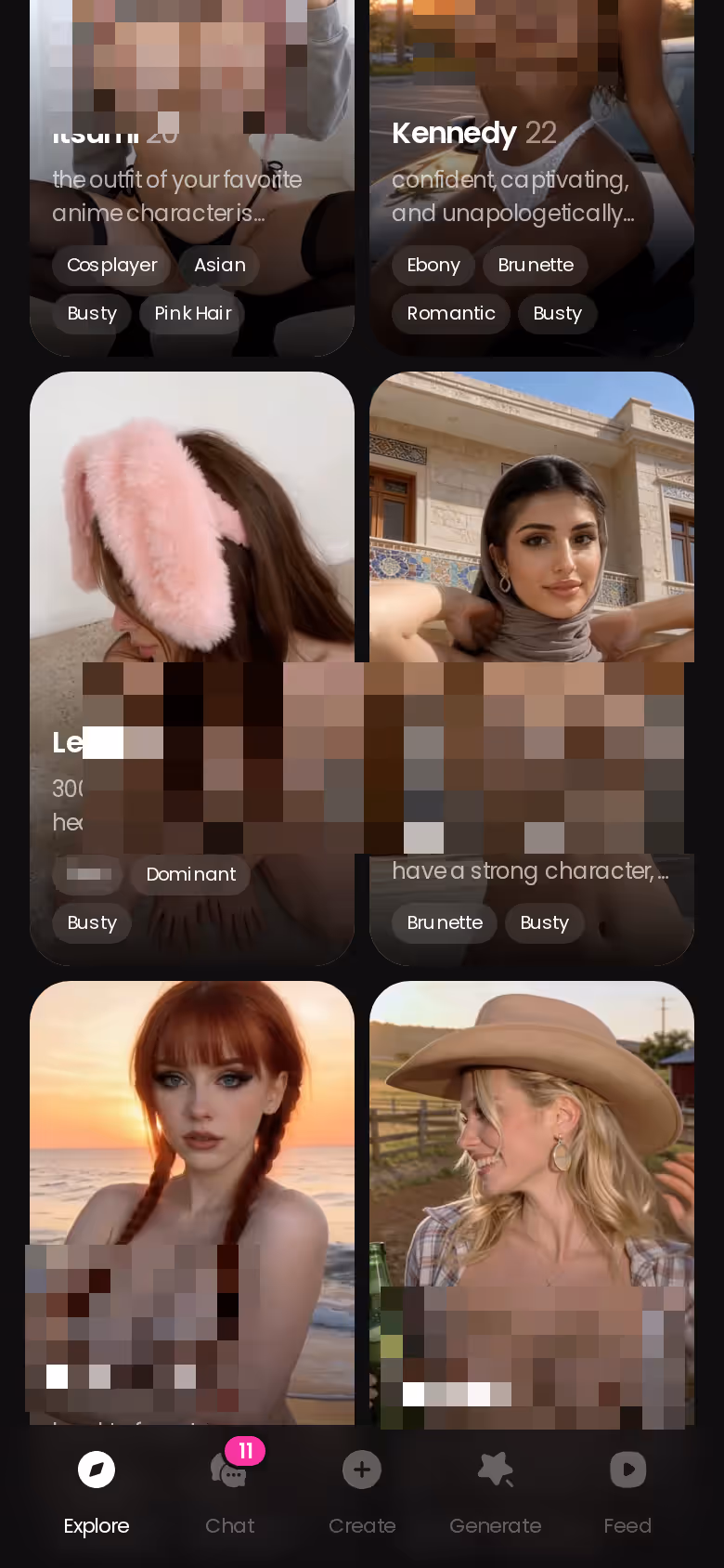 GoLove.ai Explore grid of realistic AI companions on mobile